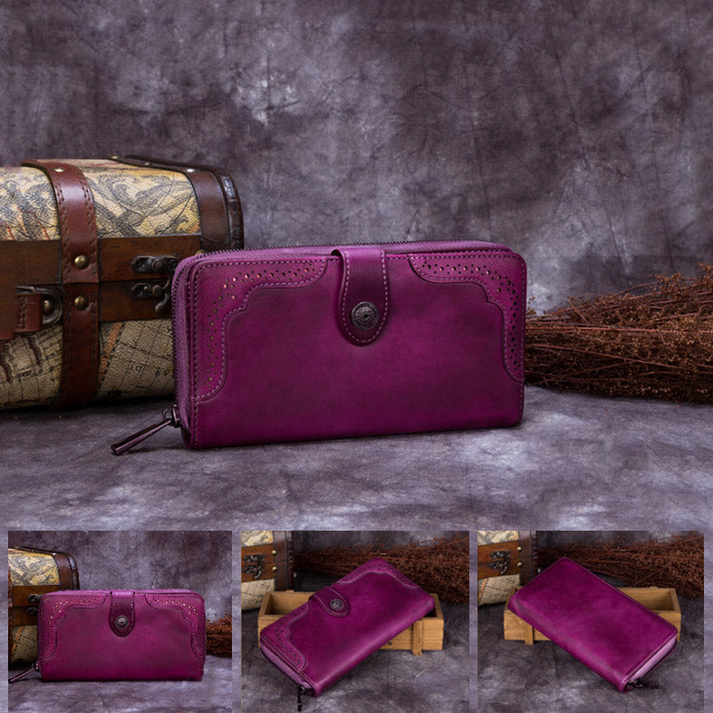 Pink long wallet, Boho wallet, Ladies wallet, Leather zipper
