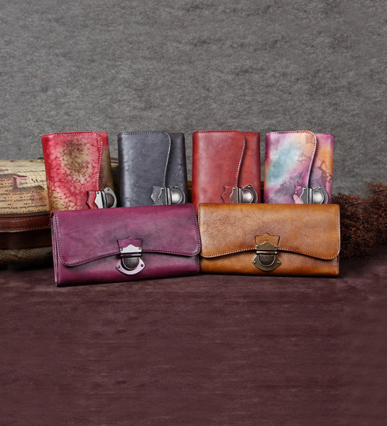 Handmade Genuine Leather Vintage Long Wallet Purse Clutch Accessories Gift Women