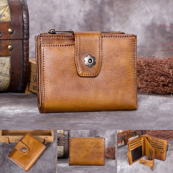 Handmade Genuine Leather Vintage Short Wallet Purse Accessories Gift Women Unique
