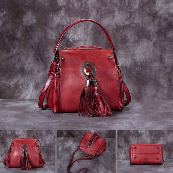 Handmade Genuine Leather Vintage Tassels backpacks Handbag Crossbody Shoulder Bags Womens Accessories Vintage