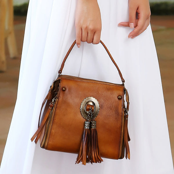 Handmade Genuine Leather Vintage Tassels backpacks Handbag Crossbody Shoulder Bags Womens Accessories nice