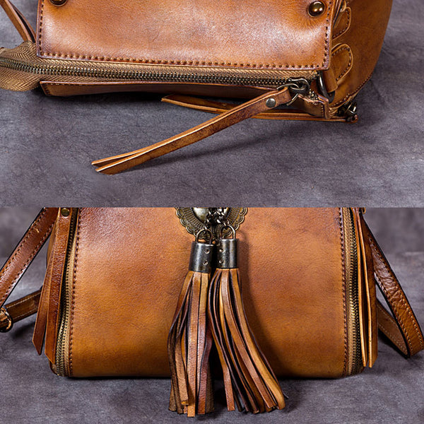 Handmade Genuine Leather Vintage Tassels backpacks Handbag Crossbody Shoulder Bags Womens Accessories