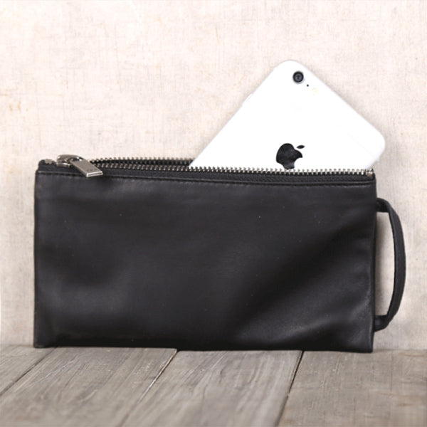 Handmade Genuine Leather Wallet Clutches Handbags Phone Case Women Men Minimalism