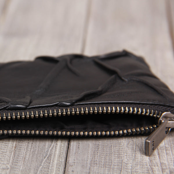 Unique Womens Leather Long Zip Wallet Black Leather Clutch for Women