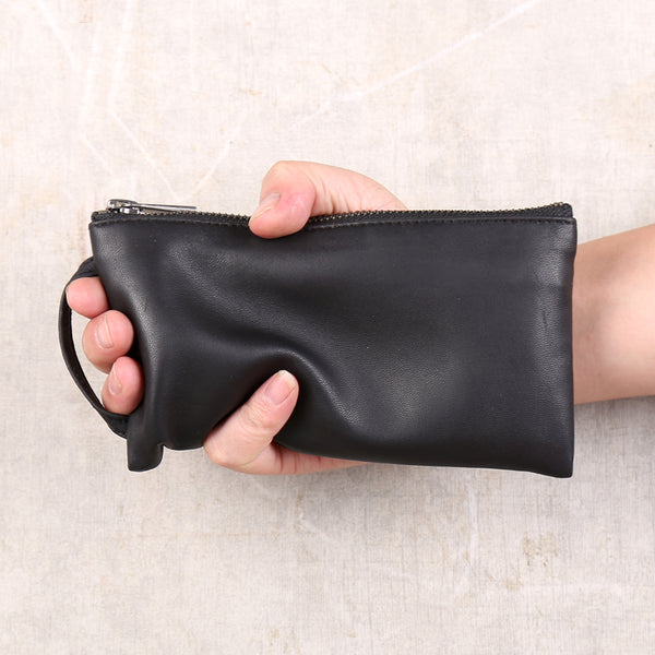 Minimalist Womens Soft Leather Wallet Black Clutch Purse for Women