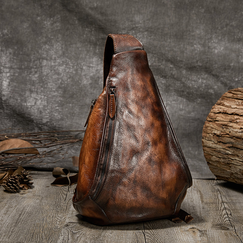 best genuine leather backpack purse Brush Off Leather Embossed Sling Bag for Women, Green