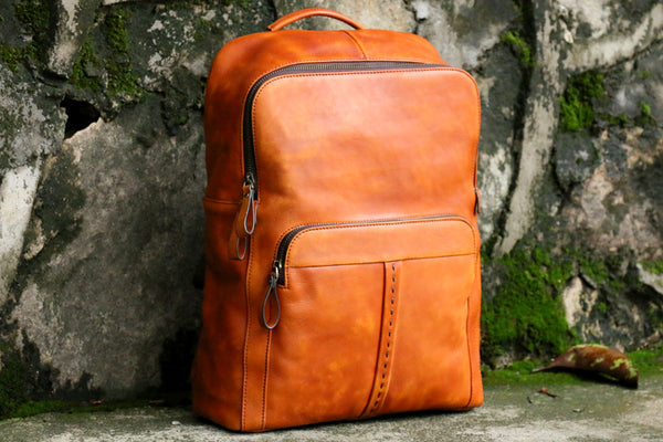 Handmade Ladies Genuine Leather Rucksack Backpack Purse With Laptop Sleeve For Women Brown