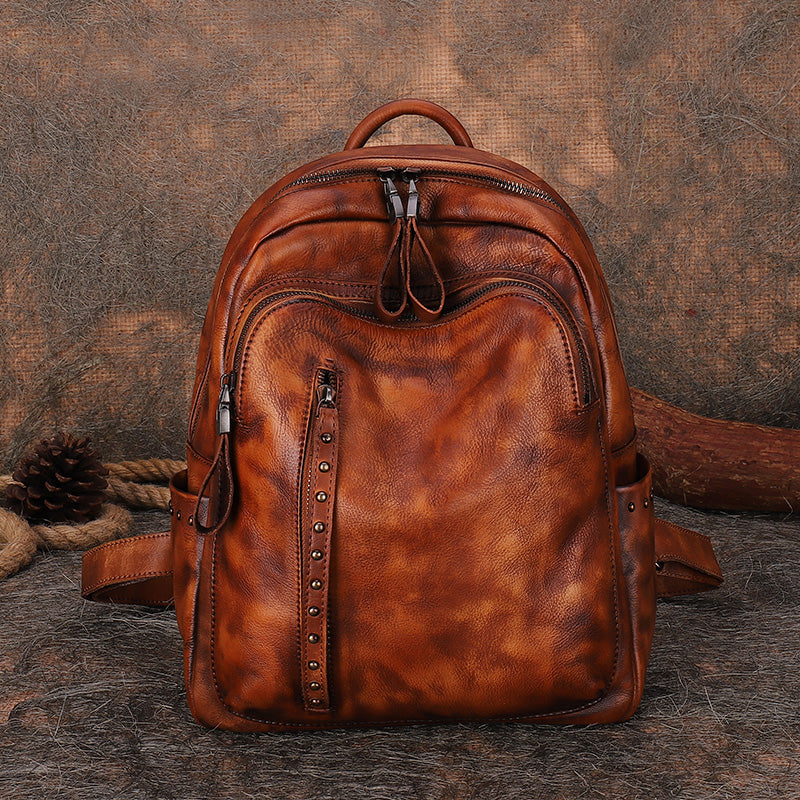 Handmade Ladies Leather Laptop Backpack Purse Women's Leather Rucksack For Women Affordable