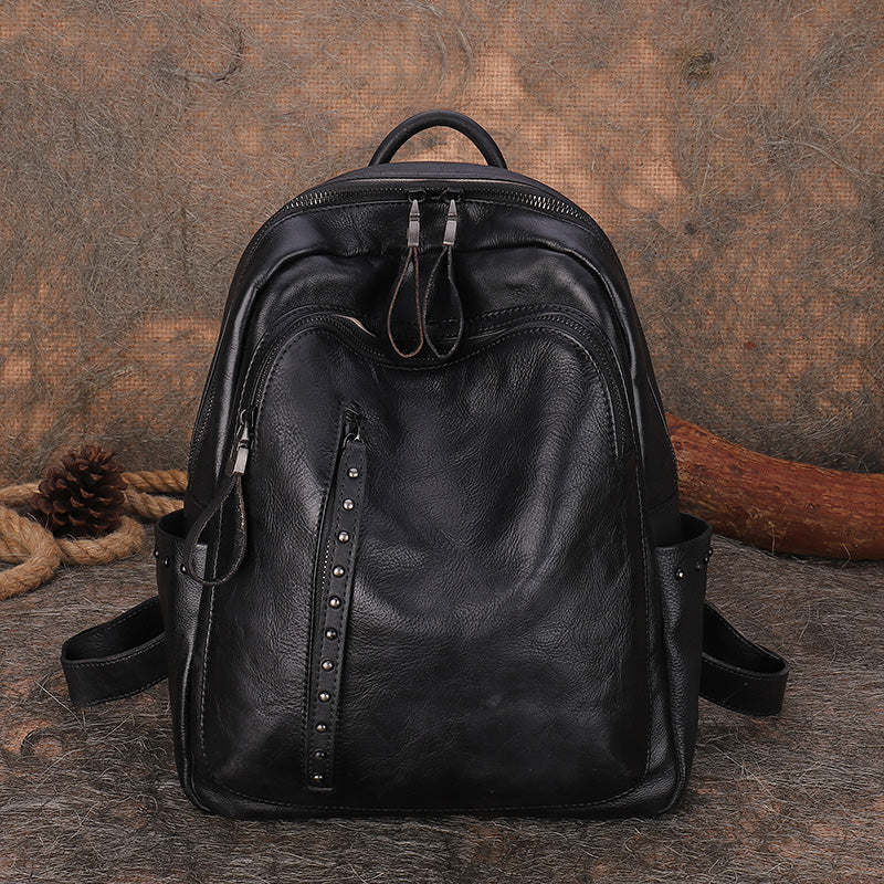 Casual Womens Black Leather Laptop Backpack Bag Leather Women's Backpa –  igemstonejewelry