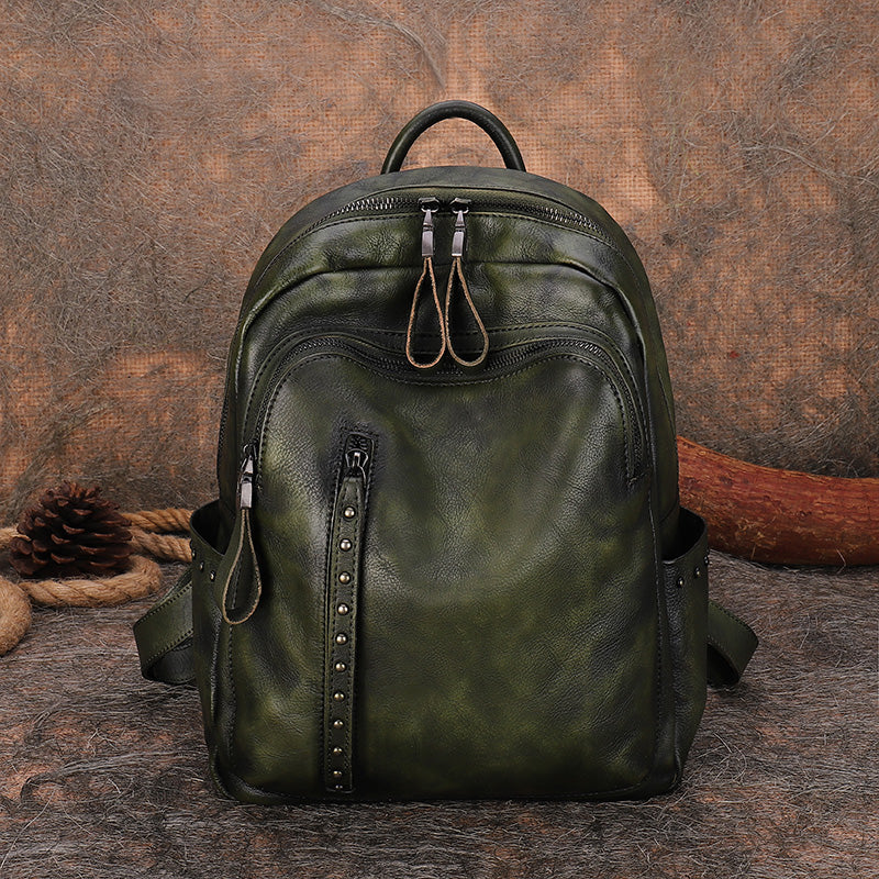 Vintage Green Leather Backpack Purse For Women Leather Rucksack