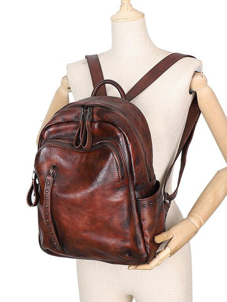 Handmade Ladies Leather Laptop Backpack Purse Women's Leather Rucksack For Women Fashion