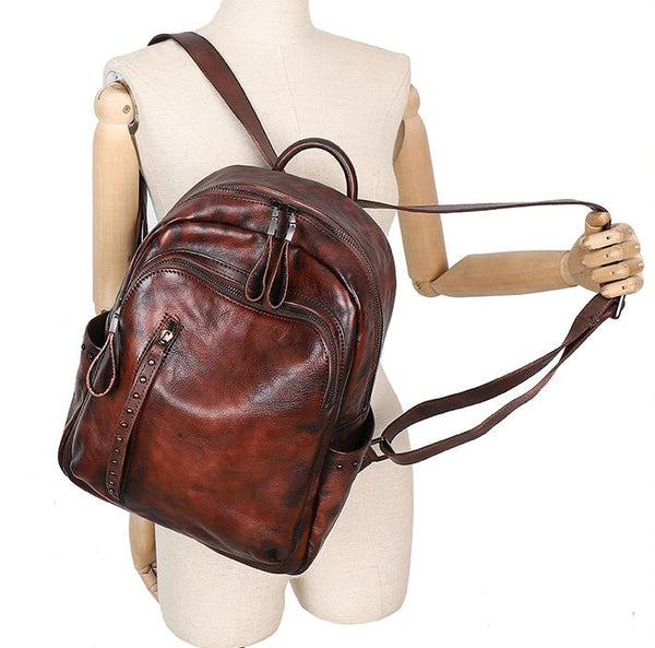 Handmade Ladies Leather Laptop Backpack Purse Women's Leather Rucksack For Women Funky