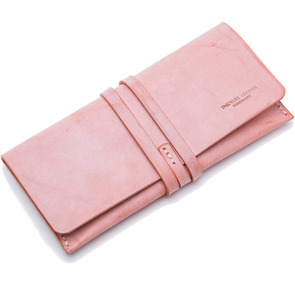 Handmade Ladies Pink Leather Long Wallets Clutch Bags Purses for Women Boutique
