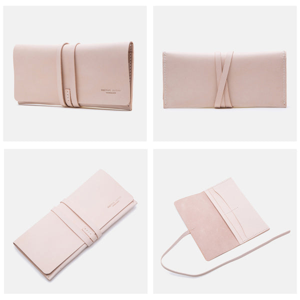 Handmade Ladies Pink Leather Long Wallets Clutch Bags Purses for Women Details