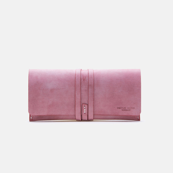 Handmade Ladies Pink Leather Long Wallets Clutch Bags Purses for Women