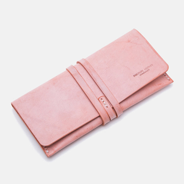 Handmade Ladies Pink Leather Long Wallets Clutch Bags Purses for Women Accessories