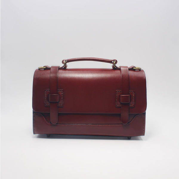 Handmade Leather Handbag Crossbody Messenger Bags Cambridge Satchel Women dark brown
