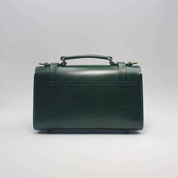 Handmade Leather Handbag Crossbody Messenger Bags Cambridge Satchel Women green back