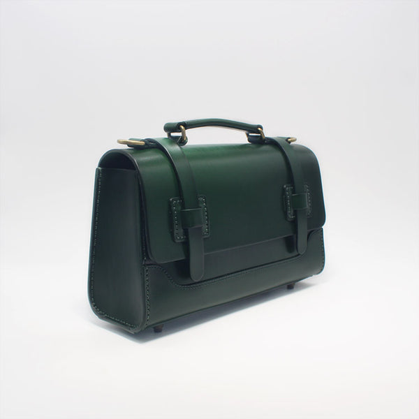 Handmade Leather Handbag Crossbody Messenger Bags Cambridge Satchel Women green side