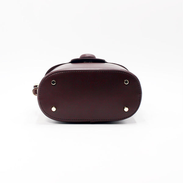 Handmade Leather Handbag Crossbody Shoulder Bag Round Bag Purse Clutch Women dark brown