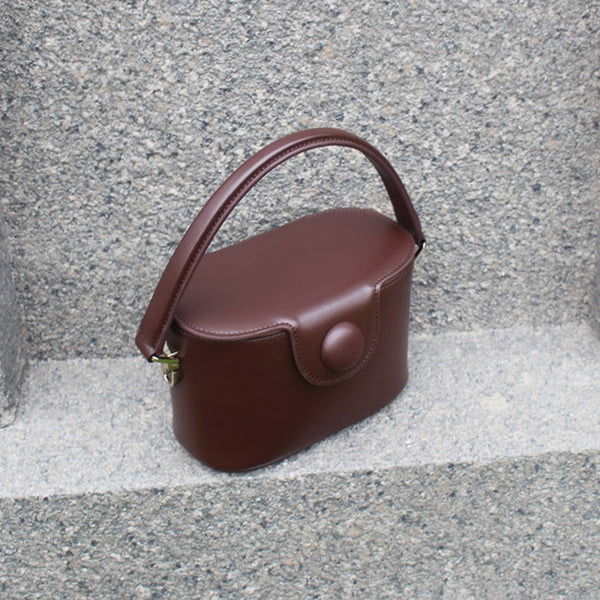 Handmade Leather Handbag Crossbody Shoulder Round Bag Purse Clutch Women gift