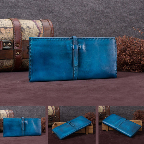 Handmade Leather Long Wallet Clutch Accessories Gift Women Blue detail