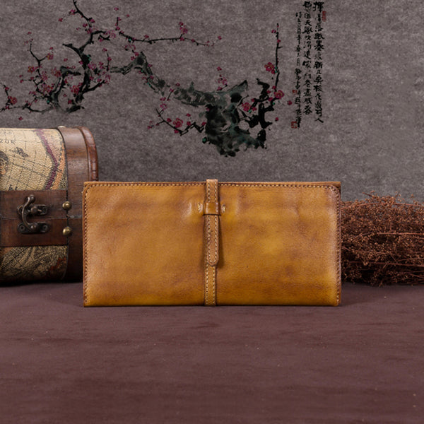 Handmade Leather Long Wallet Clutch Accessories Gift Women Brown