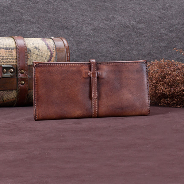 Handmade Leather Long Wallet Clutch Accessories Gift Women Coffee