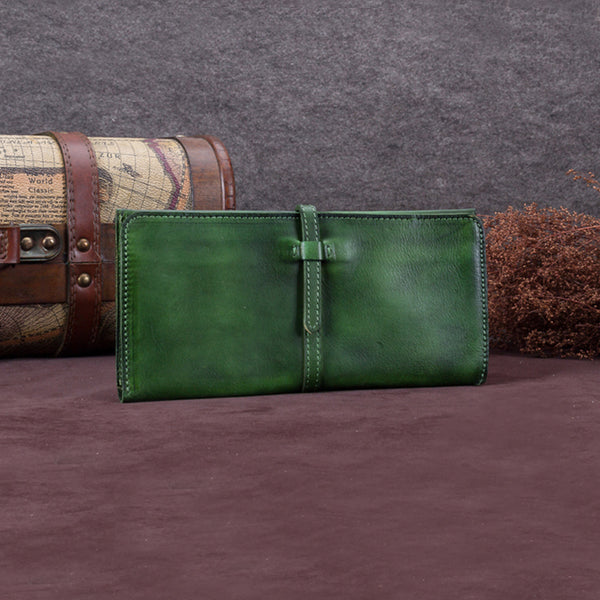 Handmade Leather Long Wallet Clutch Accessories Gift Women Dark Green