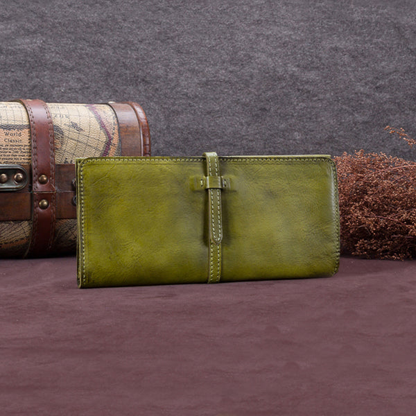 Handmade Leather Long Wallet Clutch Accessories Gift Women Green