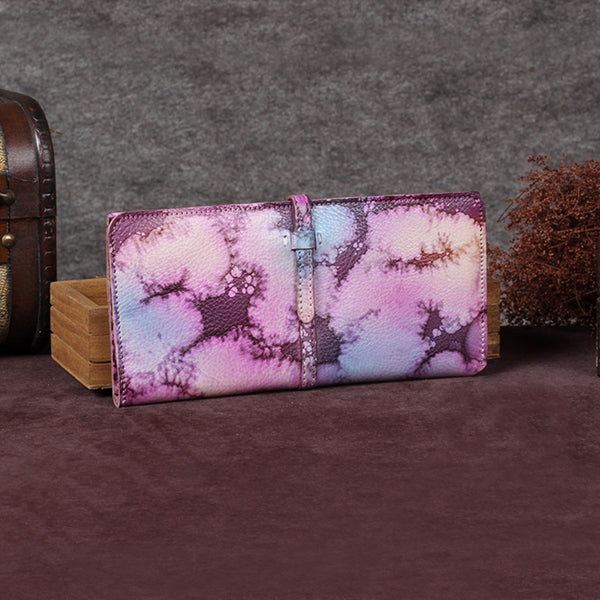 Handmade Leather Long Wallet Clutch Accessories Gift Women Pink