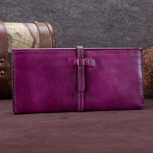 Handmade Leather Long Wallet Clutch Accessories Gift Women Purple