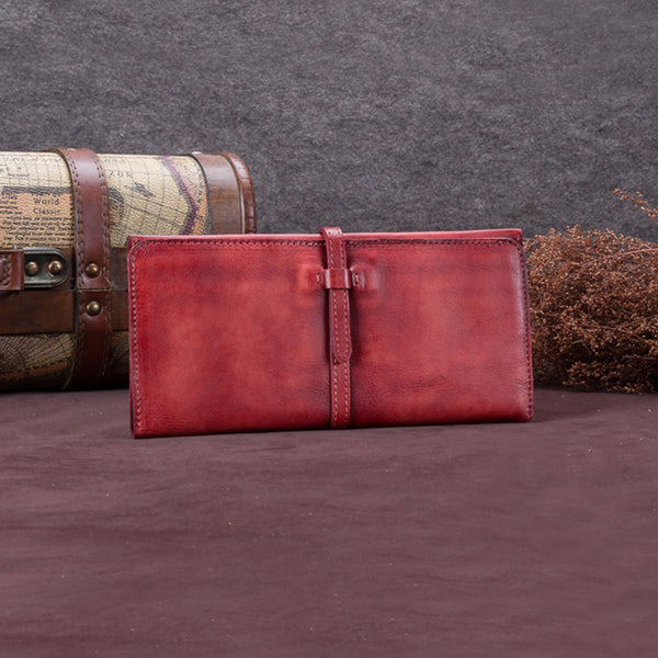 Handmade Leather Long Wallet Clutch Accessories Gift Women Red