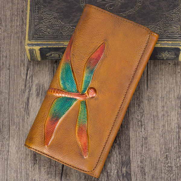 Handmade Leather Long Wallet Purse Clutch Accessories Women Brown