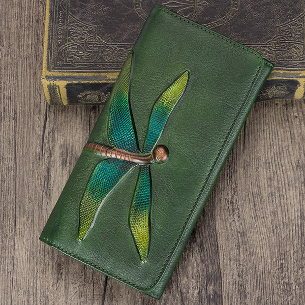 Handmade Leather Long Wallet Purse Clutch Accessories Women Green