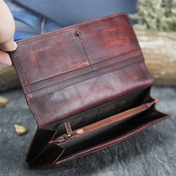 Handmade Leather Long Wallet Purse Clutch Accessories Women Inside
