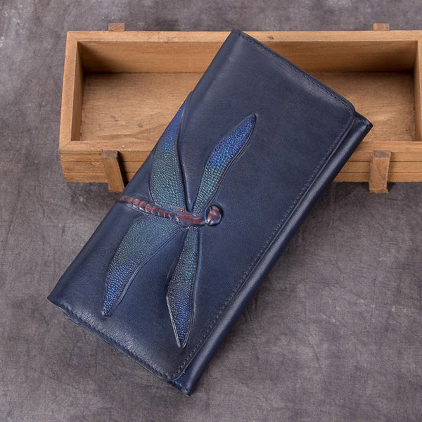 Handmade Leather Long Wallet Purse Clutch Accessories Women blue
