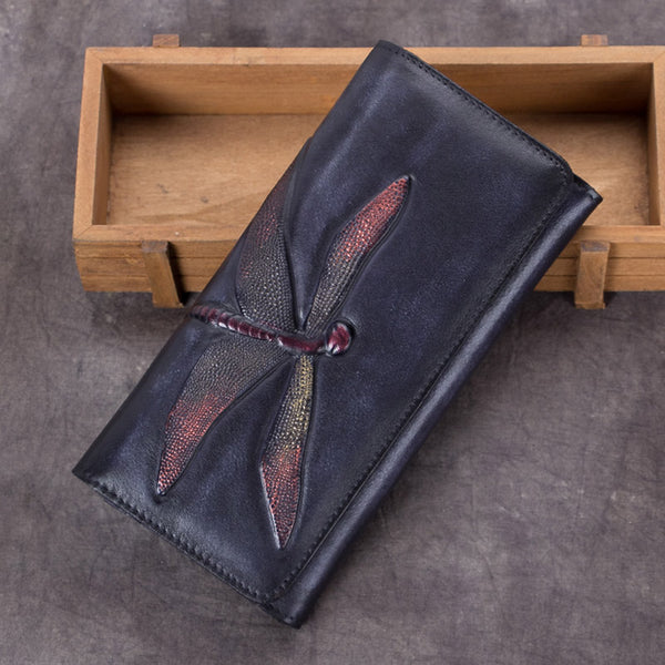 Handmade Leather Long Wallet Purse Clutch Accessories Women grey