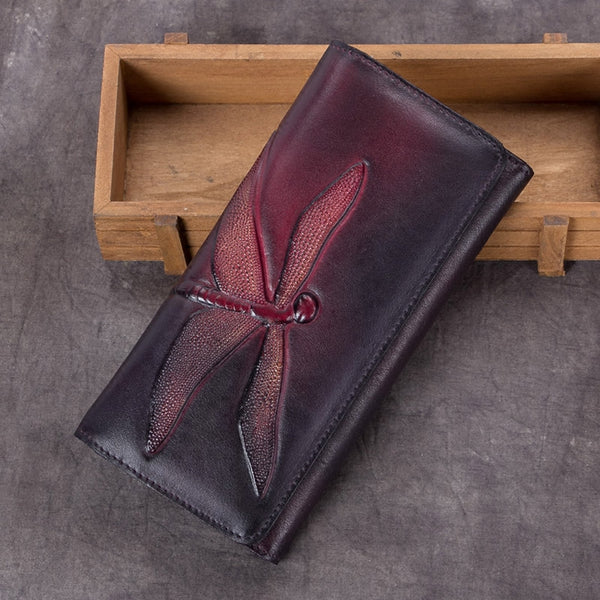 Handmade Leather Long Wallet Purse Clutch Accessories Women red