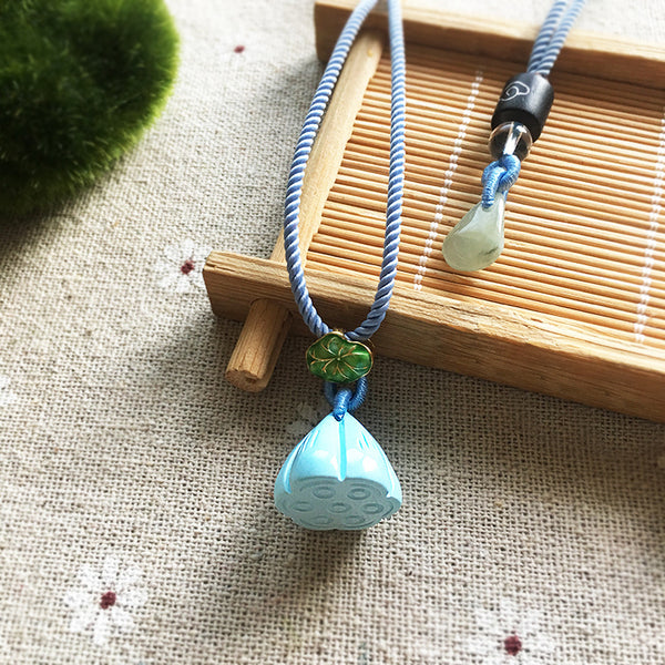 Handmade Lotus Seedpod Shaped Turquoise Pendant Necklace December Birthstone Jewelry for Women