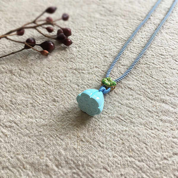 Handmade Lotus Seedpod Shaped Turquoise Pendant Necklace December Birthstone Jewelry Accessories for Women Beautiful