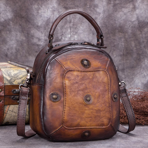 Handmade Vintage Genuine Leather Handbag Crossbody Shoulder Bags Purses Women Brown