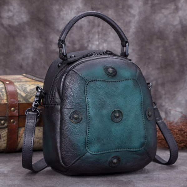 Handmade Vintage Genuine Leather Handbag Crossbody Shoulder Bags Purses Women Green
