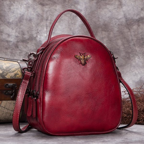 Handmade Vintage Genuine Leather Handbag Crossbody Shoulder Bags Purses Women Red