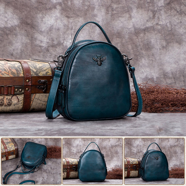 Handmade Vintage Genuine Leather Handbag Crossbody Shoulder Bags Purses Women blue