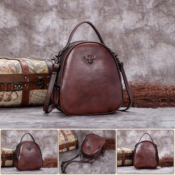 Handmade Vintage Genuine Leather Handbag Crossbody Shoulder Bags Purses Women coffee