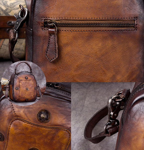 Handmade Vintage Genuine Leather Handbag Crossbody Shoulder Bags Purses Women details