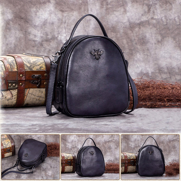 Handmade Vintage Genuine Leather Handbag Crossbody Shoulder Bags Purses Women grey
