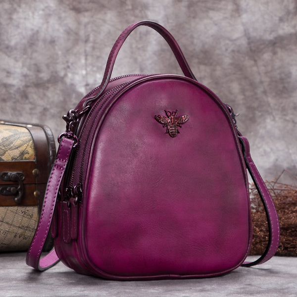 Handmade Vintage Genuine Leather Handbag Crossbody Shoulder Bags Purses Women purple