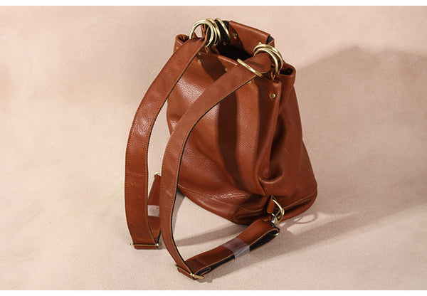 Handmade Vintage Womens Brown Leather Backpack Bag Purses Cool Backpacks for Women Durable